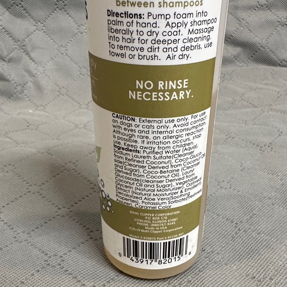 Wahl Waterless No Rinse Pet Shampoo Coconut Lime Verbena Scent NWOT Oatmeal - Picture 5 of 7